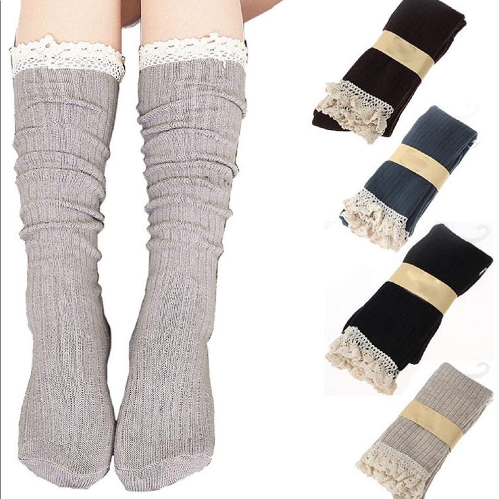 Above the knee lace fringe boot socks
